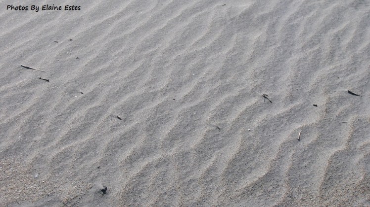 Wave patterns in the sand.