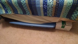 One large, low lying plastic box to protect the underside of my bed.