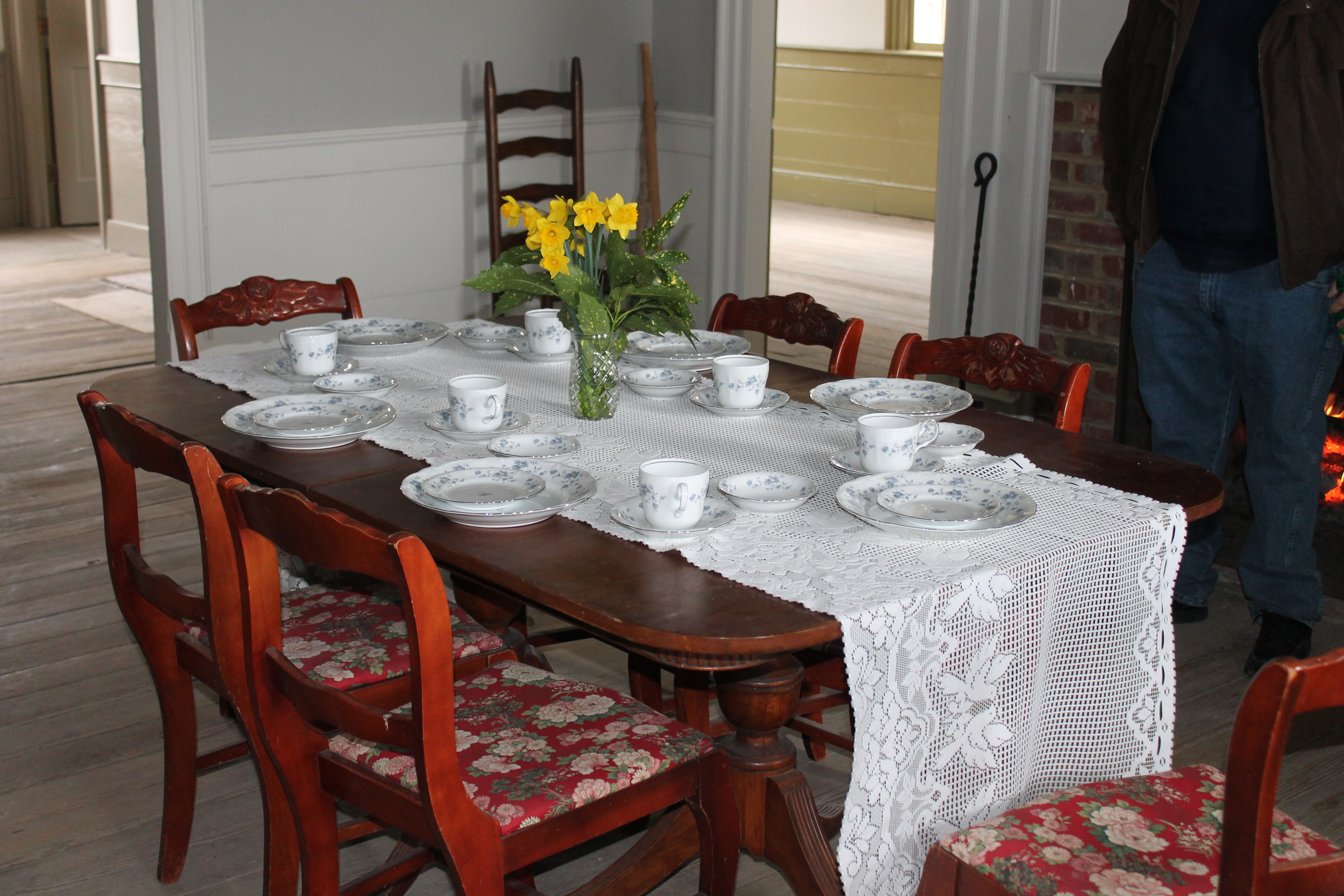 The dining table set like it would have been during the Civil War Times