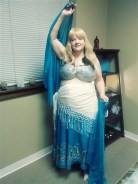 Turquoise and sliver belly dancing costume from a sari.